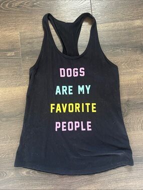 Black Racerback Tank Top with 'Dogs Are My Favorite People' Multicolor Text
